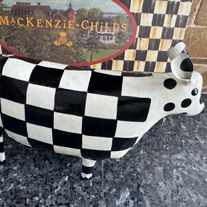 Mackenzie Childs LARGE COW Courtly Check Figurine Black and White Metal Decor